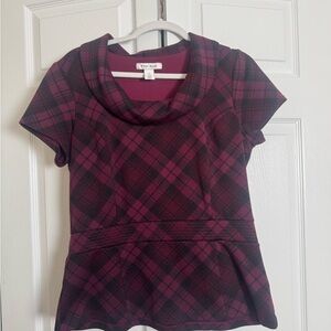 White House Black Market Burgundy Plaid Blouse